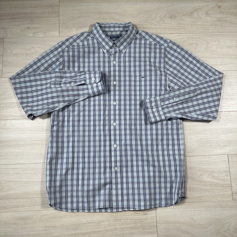 Fish Hippie Men's Plaid Long Sleeve Button-Down‎ Shirt XL Solace collection EUC